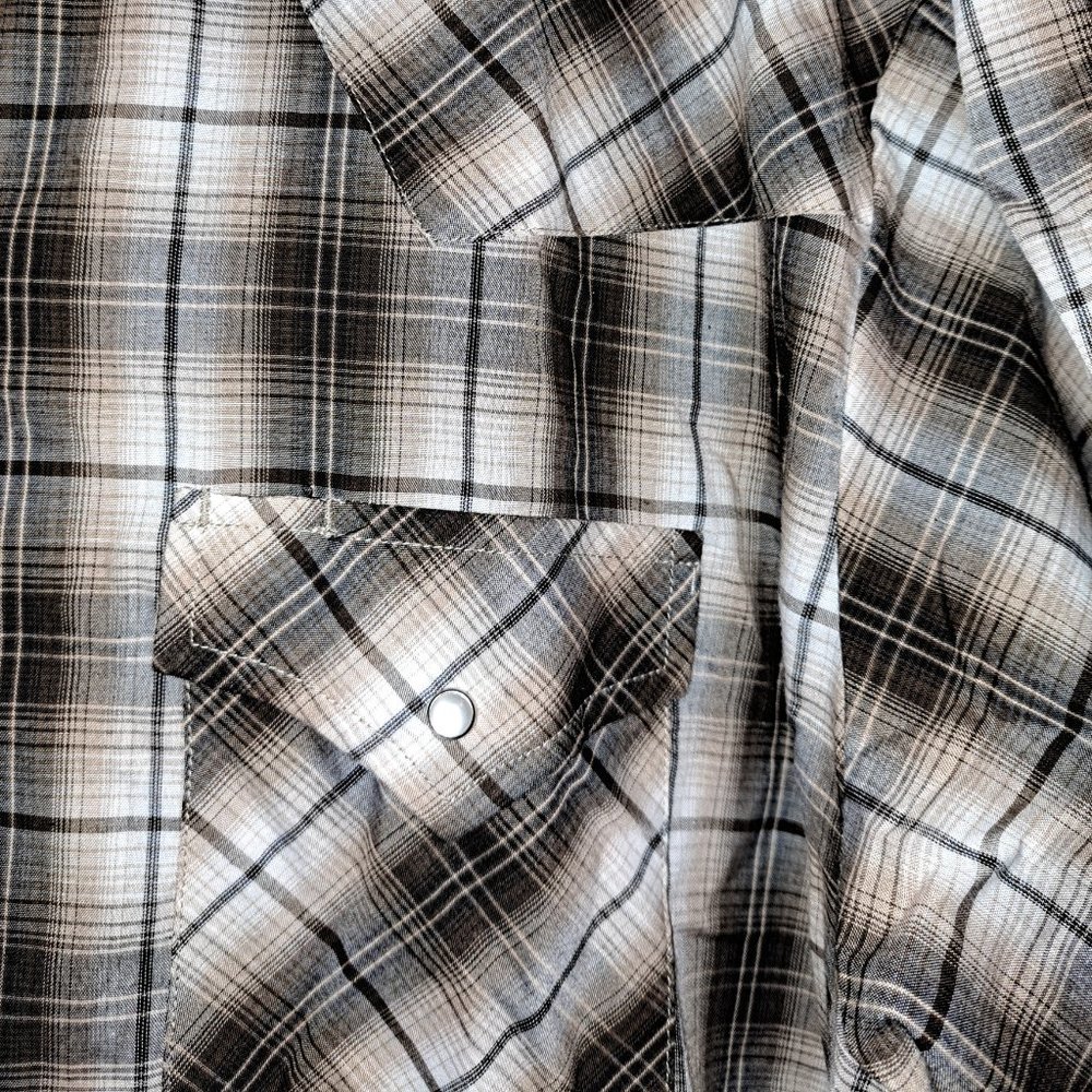Men's Ely Cattleman Short Sleeve Plaid Western Pearl Snap Shirt XLTALL - Picture 5 of 7